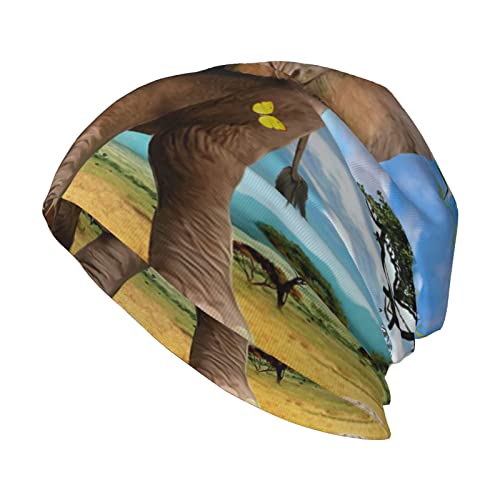 Yiduoduox - Gorro unisex de elefante y jirafa para adultos, gorro suelto de punto suave, cálido y duradero para clima frío. Gorra, Elefante y jirafa, Talla única, Elefante y jirafa, talla �nica