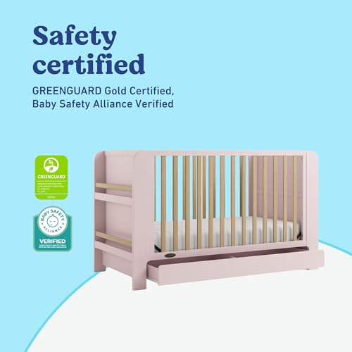Image of Graco Read-with-Me 4-in-1 Convertible Crib with Drawer - GREENGUARD Gold Certified Converts to Toddler Bed, Daybed, and Functional Bookshelves (Blush and Driftwood)