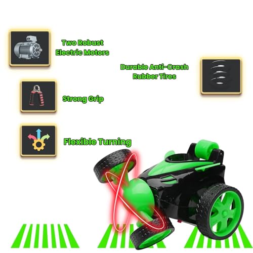Image of Gooyo GY-2090-14 360 Rotating & Rolling Stunt Car Toy with Demo Functions | Spin, Stunt, Flip Functions | Remote Control Stunt Car Toy for Kids | Green | in-Built Battery | Gift Box Packaging