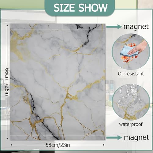 Image of Dishwasher Cover,White Grey Mable Reusable Dishwasher Magnet Cover,Decorative Gold Texture Magnetic Refrigerator Cover Front Panel Cover for Kitchen Decor 23x26 Inch