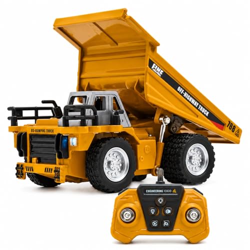 Image of PLUSPOINT Mini RC Dumper Truck for Kids - 1:64 Scale Die-Cast Metal Construction Vehicle with Remote Control, Realistic Simulation Styling & Durable Rubber Tires