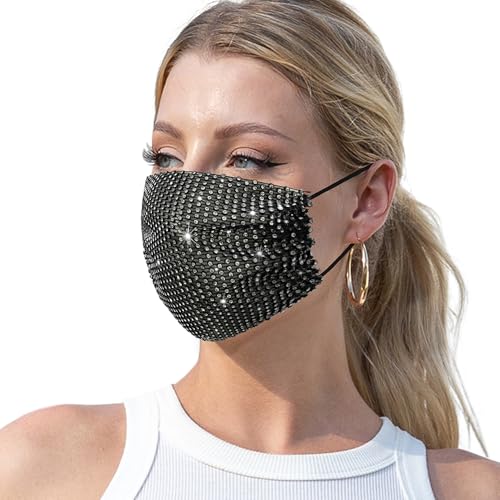 Image of Auriviz Sparkly Rhinestone Face Mask for Women Masquerade Glitter Bling Face Mask Christmas Party