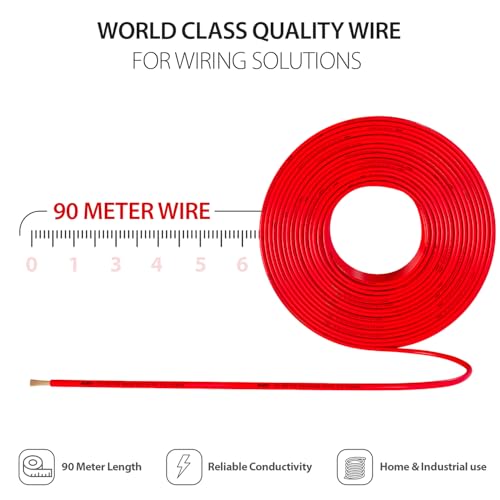 Image of KEI BANFIRE- HFFR 2.5 sqmm 1 Core 99.97% Pure Copper Conductor Heat Resistant Flame Retardant Low Smoke & Halogen - Lead Less House Wire for Domestic & Industrial Electrical Wiring (Red,90 Meters)