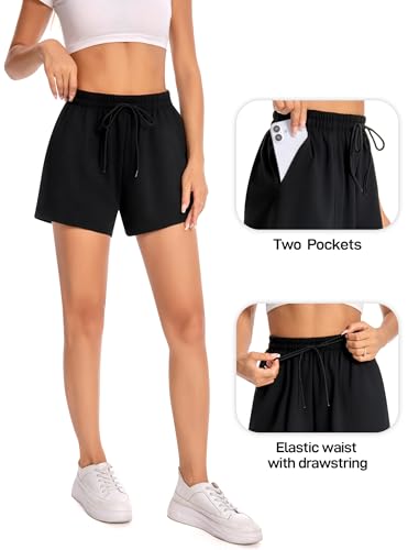 Women's Athletic Shorts with Pockets, 3.7" Sweat Shorts Women, Summer Workout Elastic Running Shorts3
