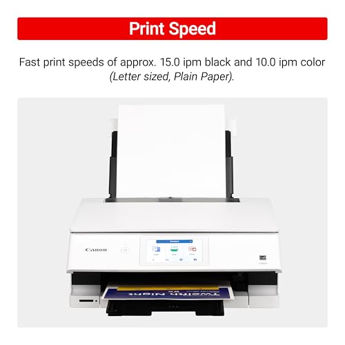 Image of Canon PIXMA TS8820 Wireless 3-In-1 Home Printer with One Sheet Multipurpose Tray, 6 Individual Inks System, and 4.3-Inch Color LCD Touchscreen (White)