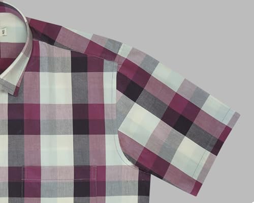 Image of GHPC 100% Cotton Checkered Half Sleeves Regular Fit Formal Shirt for Men