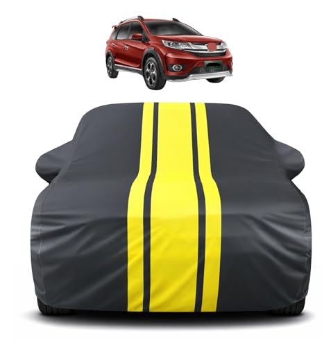 Image of Auto Hub Car Cover Compatible with Honda Br-V with Mirror Pocket, Soft Cotton Lining, Br-V Car Cover Waterproof - Yellow-Black