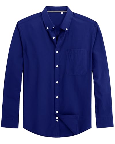 Image of J.VER Men's Oxford Shirt Solid Casual Button Down Collar Shirts Long Sleeve Dress Shirts with Pocket