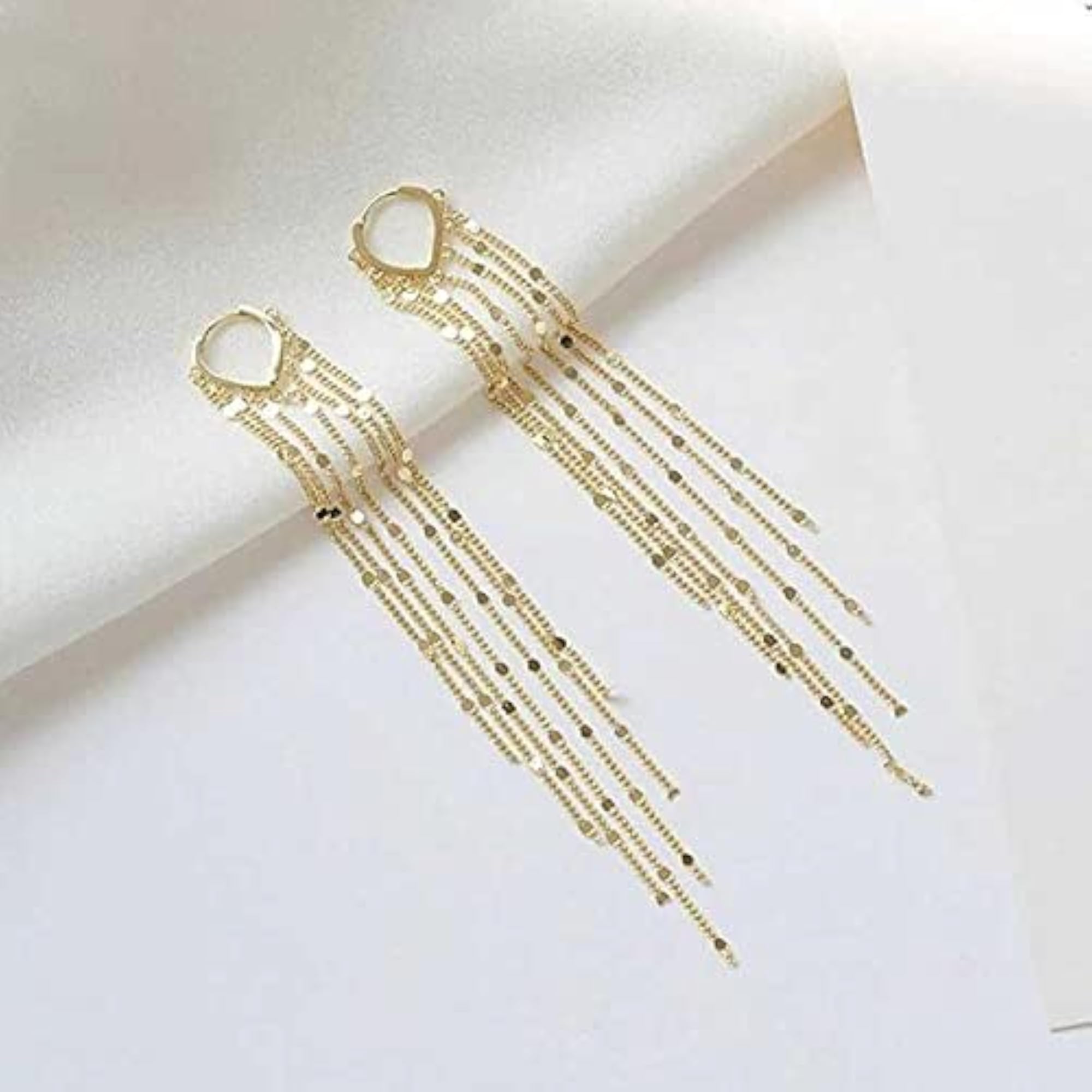 Heart Shaped Tassel Drop Earrings, Silver Dangle Earrings for Women