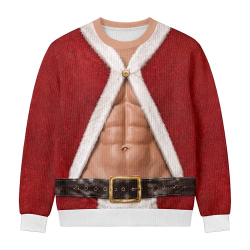Funny Ugly Sweatshirt Santa Christmas 3D Hairy Chest Long Sleeve Party Top Lightweight Novelty Holiday (A10-Red, L)