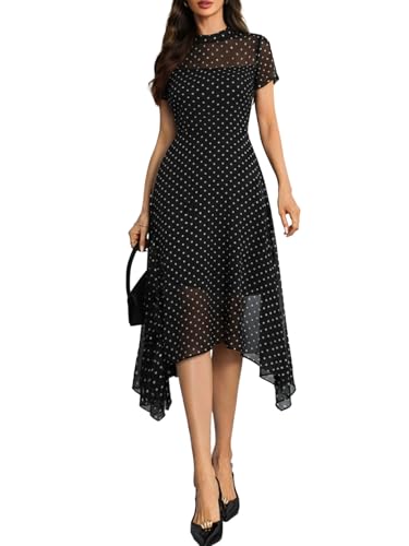 GothDark Women's Wedding Guest Floral Print Vintage Goth Dress Mesh Spliced Double-Layered Irregular Hemline Midi Dresses