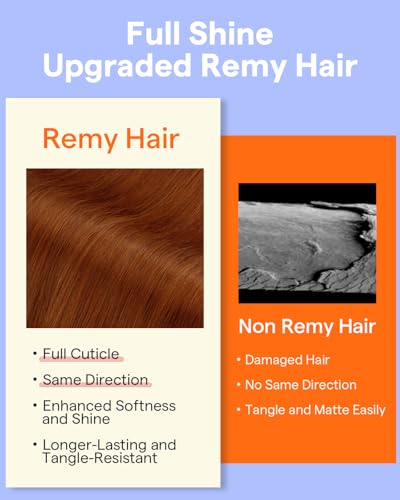 Image of Full Shine Clip in Hair Extensions 24 Inch Copper | Human Hair Clip in Extensions, Straight Invisible Hair, Brazilian Remy Human Hair Copper Red, 7 Pcs 120g