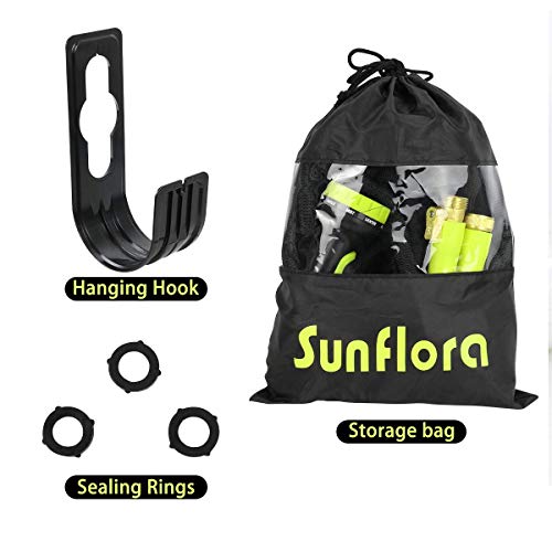 Sunflora 100 ft Expandable Garden Hose Bonus 10 feet with Solid Brass Fittings and 9 Patterns Spray Nozzle, Flexible No Kink Water Hoses for Lawn Total 110 Feet