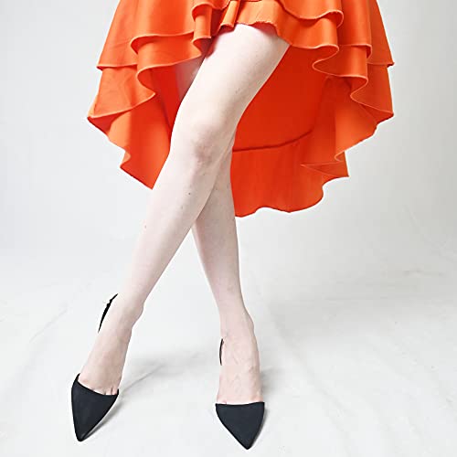 Fsj Women Fashion Low Kitten Heels Pumps Pointed Toe Slingback Sandals Dress Shoes Size 7 Black #TOP5