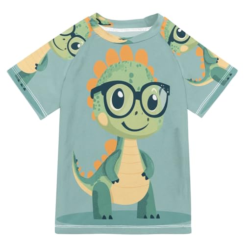 MNSRUU Toddler Boy Rash Guard Short Sleeve Swim Shirt Cartoon Dinosaurs Print Rashguard 5-6T Beach Shirts Quick Dry,115