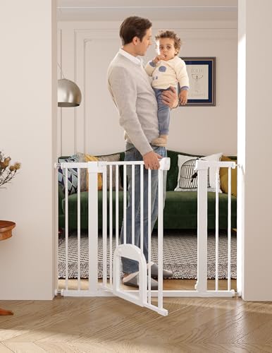 Babelio-Baby-Gate-with-Adjustable-Cat-Door29-43-Auto-Close-Durable-Pet-door-for-StairsDoorways-and-HousePressure-MountedEasy-InstallEffortless-Walk-ThruWhite Babelio Baby Gate with Adjustable Cat Door29 43 Auto Close Durable Pet door for StairsDoorways and HousePressure MountedEasy InstallEffortless Walk ThruWhite