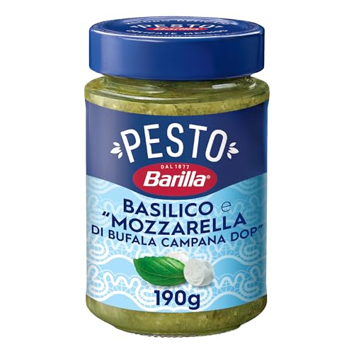 Barilla Pesto Basilico e Mozzarella di Bufala 190g I Glutenfreie Italienische Pasta-Sauce mit Basilikum und Mozzarella Nudel-Sauce grünes Pesto