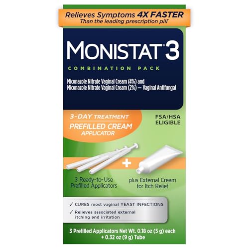 Monistat 3-Day Yeast Infection Treatment for Women 3 Pre-Filled Miconazole Cream Applicators & External Itch Relief Anti-Itch Cream (9g Tube) Combo Pack Regular Strength