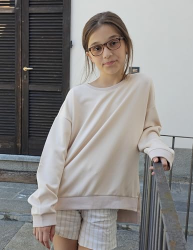 Image of Arshiner Girls Crewneck Sweatshirt Long Sleeve Pullover Tops Drop Shoulder Sweatshirts Side Split