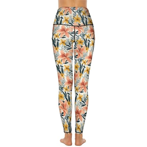 Leggings con estampado de lirio retro: pantalones de yoga de cintura alta con bolsillos 5