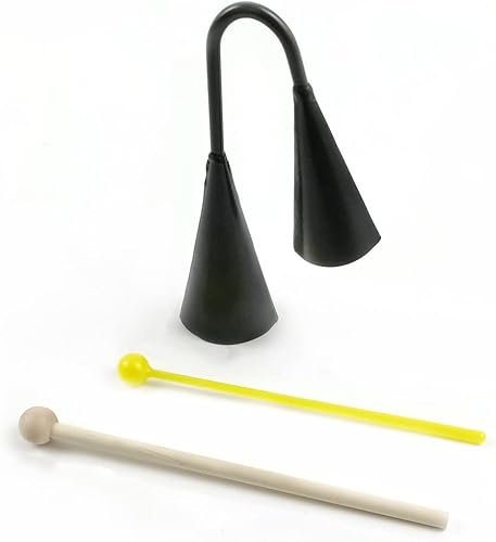LOONELO Agogo Bells, estilo tradicional, instrumento musical de mano, campanas de acero Agogo con golpeadores de madera (negro-pequeño)
