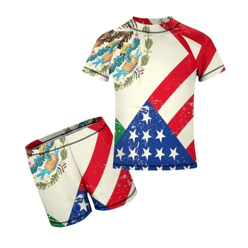USA and Mexican FlagChildren's Casual Swimsuit Set - Simple and Versatile7-9Y（120cm）
