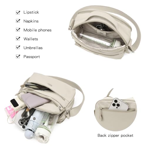 Image of Eslcorri Lightweight Nylon Crossbody Bag for Women, 3 Pocket Casual Shoulder Purse with Adjustable Strap for Travel Daily Use | Well-organized