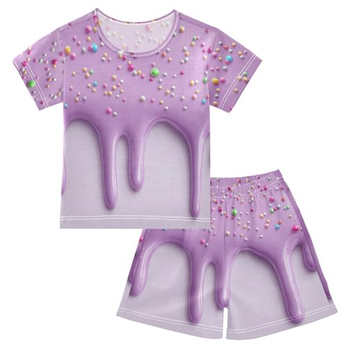 Pajama Sets Short Sleeve Purple Icing with Sprinkles Soft Cotton Summer Sleepwear 2 Piece PJS Size 5-14T