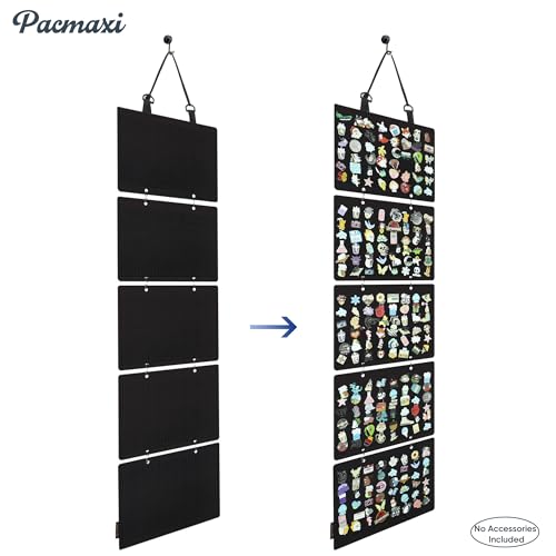 Image of Hanging Enamel Lapel Pin Display Panels Organizer With 5 Loose-leaf Board Pieces, Brooch Pin Enamel Pin Display Pages, Badge Collection Display Holder Holds At Least 120 Pins.(Pins Not Included) (Black)