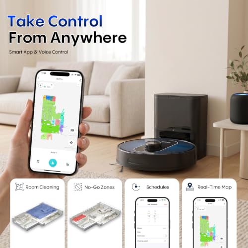 Image of Robot Vacuum and Mop Combo, 6000Pa Robotic Vacuum with Mapping, Self-Emptying Station for 90 Days Hands-Free, LiDAR Navigation, Wi-Fi /App /Alexa Voice Control, for Carpets & Hard Floors