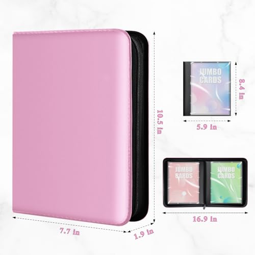 Jumbo Card Binder – WITHYU PU Leather Ringless Card Collection Binder with 60 Pockets, 5.9\'\' x 8.4\'\'Card Holders Storage Album for Game Card (Pink)