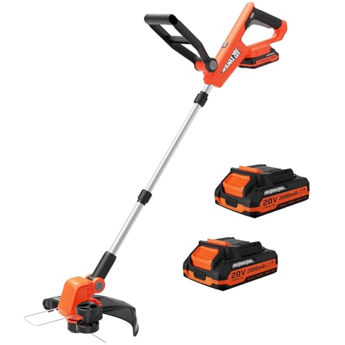 VARSK 20V 12' Cordless String Trimmer, 2 in 1 Trimmer and Edger with Auto Line Feed, 2 X 2.0Ah Batteries/1 X Fast Charger/6 X Bonus Spools Included, for Lawn, Garden, Yard, etc