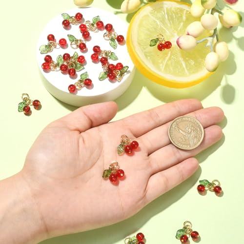 Stiesy 30Pcs Handmade Cherry Charms Red Cherry Glass Charm Pendant 3D Fruit Dangle Charms Bulk for Jewellry Making Bracelet Necklace Crafts Earring DIY - Image 3