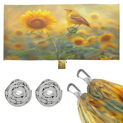 Kigai Sunflower Bird Camping Hammock Durable & Portable Travel Hammock Holds 330lbs with Tree Strapsm, Pocket, Camping Accessories