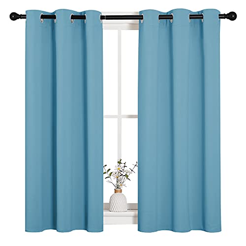 Image of NICETOWN Thermal Insulated Curtains Blackout Draperies, Window Treatment Solid Grommet Room Darkening Drape Panels for Bedroom (Teal Blue, Set of 2, 34 by 45 inches Long)
