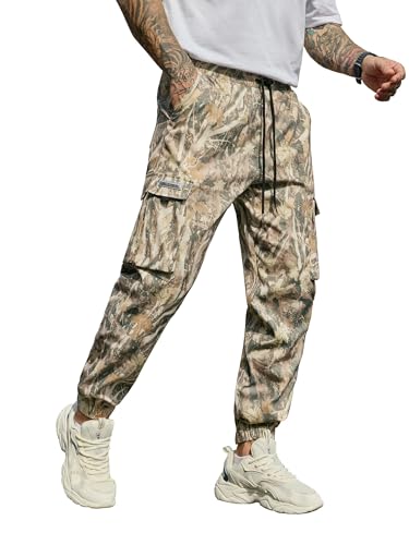 Image of JEMLDL Mens Cargo Joggers Pants Elastic Waist Drawstring with Flap Pockets Techwear Pants for Men