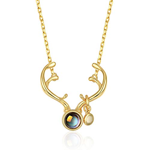 Chaîne de clavicule plaquée or et pendentif cerf avec nano micro-sculpture couleur or exclusive