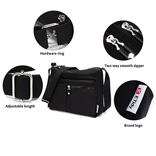 ETidy Crossbody Bag For Women Waterproof Lightweight Casual Shoulder Handbag Purse(Black Upgrade3