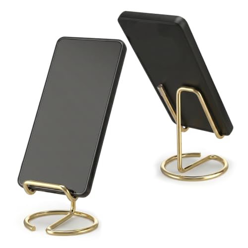 Gjinxi Phone Stand for Desk, Sturdy Metal Gold-Plated Phone Stand Hands-Free Cell Phones Charging One-Piece Holder Desktop Display Dock for All Mobile Phones Office Desk Calling Watching Videos