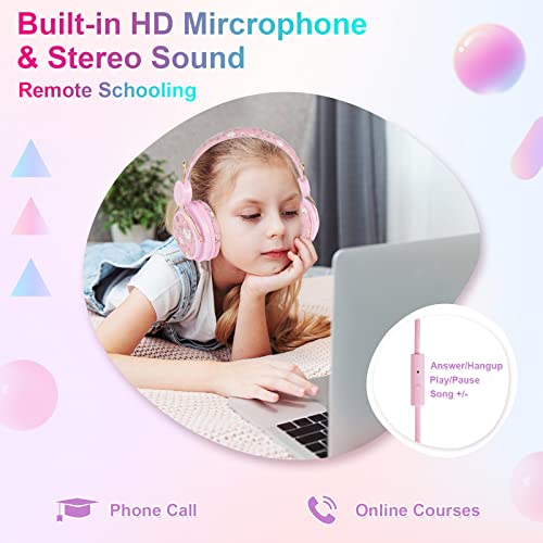Qearfun Unicorn Kids Headphones with Microphone,Volume Limit, Wired Foldable Over-Ear Headset, with Sharing Jack for School & Travel, Works with iPad Tablet for Boys, Girls, Toddlers by QearFun - Image 4
