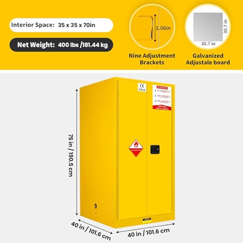 Image of 450 Gallon Flammable Cabinet 75H x 40W x 40D, Hazardous Storage Cabinet, Galvanized Steel Safety Storage Cabinet, Adjustable Shelf Fireproof Cabinet, for Commercial Industrial and Home Use