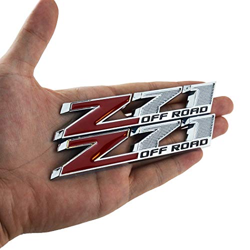 Image of 2Pc Offroad Rear Trunk Emblems Door Side Sport Badge Nameplate Lettter Compatible with Z71 Off Road 5inch (Chrome Red Black)