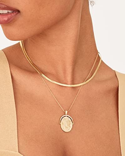 Pavoi 2209-N03-W 14K Gold Plated Engraved Oval Coin Pendant Necklace For Women | Bohemian Necklace thumb #2
