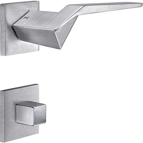 ALPENSTAHL Paladin Poignée de porte en acier inoxydable argenté - Poignée de porte intérieure - Poignée de porte antique - Rosace BB - Serrure à garnitures - Paire de poignées sur rosace Cover