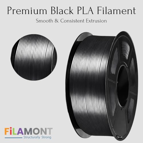 Image of FiLAMONT Shiny Silk PLA 1.75mm Filament - High-Gloss Silk-Like Finish, Low Shrinkage, Universal FDM 3D Printer Compatibility, 1kg (Silk Black)