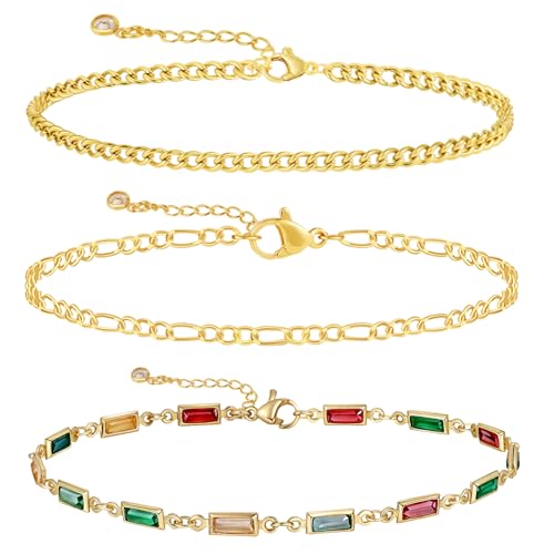 Image of Rotnso Anklets for Women 14K Gold Silver Plated Ankle Bracelets Trendy Waterproof Boho Anklets Set Adjustable Dainty Cute Diamond Beaded Heart Non Tarnish Summer Beach Jewelry Gift