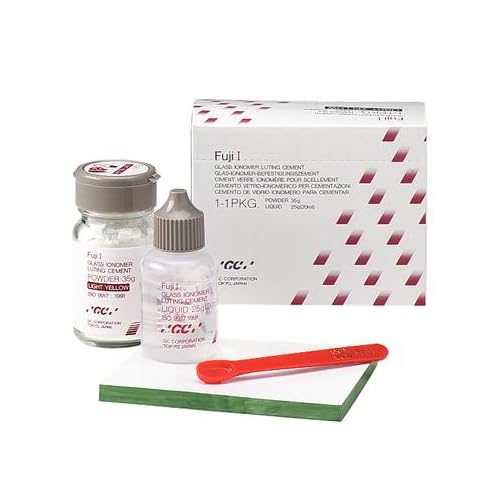 GC 003201 Fuji I Glass Ionomer Luting Cement, 1:1 Powder/Liquid Ratio, 35g + 20mL Kit with Mixing Tools
