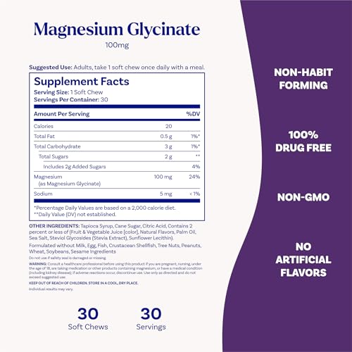 Natrol Magnesium Glycinate, Magnesium for Healthy Sleep & Body,30 Softchews | 100mg High Absorption Magnesium Glycinate, Cherry Lemon Flavor Chewable, Support Relaxation and Sleep - image 4