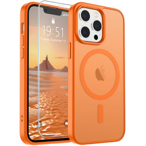 Image of SUPFINE Magnetic for iPhone 12 Pro Max Case with Screen Protector (Compatible with MagSafe) (Military Grade Drop Protection) Translucent Matte Shockproof Phone Cover,Starry Orange