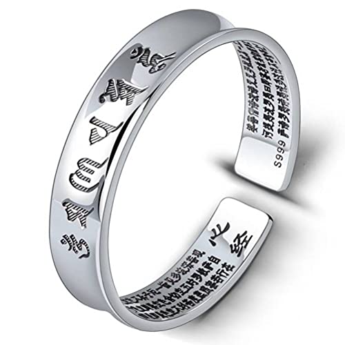 Bracelet manchette en argent sterling 999 ciselé d'écritures bouddhistes